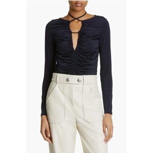 Veronica Beard Navy  Roque Ruched Tie Back Top, 0